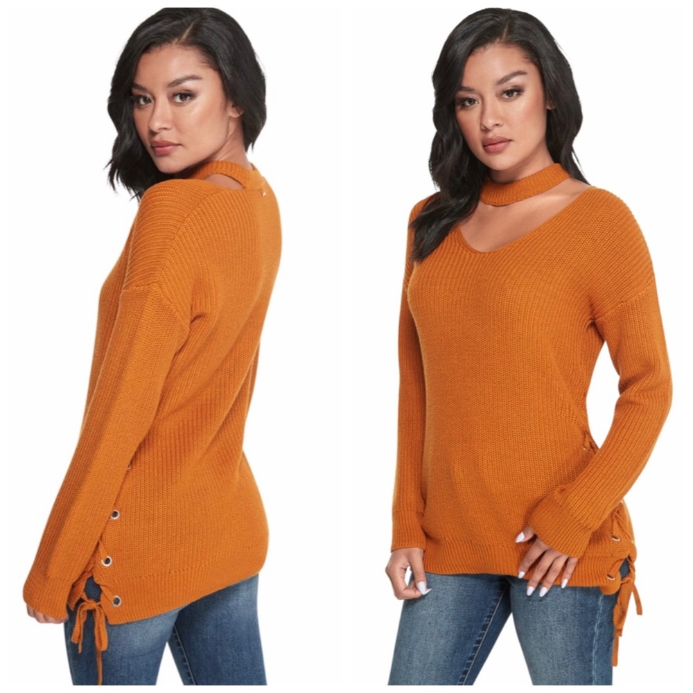 NWT Guess XL Choker Deep Scoop Neck Gold Sweater